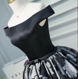 Black Satin Off the Shoulder Cute Homecoming Dresses Short Prom Dress Hoco Gowns STG14967