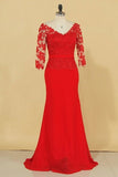 2024 Red V Neck 3/4 Length Sleeve Mother Of The Bride Dresses Chiffon P8HHECLB
