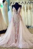 Spaghetti Straps Deep V Neck Tulle Prom Dress With Lace Appliques Bridal STGP2GZX4N7