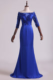 2024 Evening Dresses Bateau Mermaid Satin With Applique And PXC81R8A