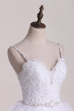 2024 Spaghetti Straps Wedding Dresses A-LINE With Applique PKR1K74Z