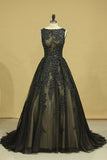 2022 Black Sexy Bateau A-Line Prom Gown Sweep Train With Beads & PKMSYSAJ