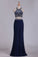 2022 Prom Dresses Open Back Halter Two-Piece Sheath Spandex & Tulle With P153JFTT