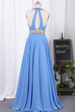 2022 Halter Open Back Prom Dresses A Line Chiffon With Beads P58HQQ94