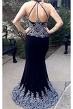 Dark Navy Blue Mermaid Prom Dresses With Appliques Charming Long Formal STGPESSR754