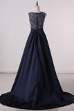 2024 Satin Scoop With Beads Prom Dresses A P46FLS2C