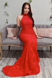 2022 Prom Dresses Mermaid Lace High Neck Open Back PFHM9P13