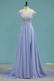 2024 Scoop Prom Dresses A Line Chiffon With P6XN764Q