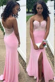 2024 Sweetheart Beaded Bodice Spandex With Slit PBED45AN