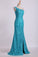 2022 One-Shoulder Sheath Prom Dresses Beaded Lace Floor-Length Zipper P59H24GR
