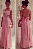 2022 Mid-Length Sleeve A-Line Scoop Chiffon Prom Dresses Floor-Length With Applique And P92BQZN3