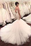 Stunning Mermaid Strapless Sweetheart Tulle Wedding Dresses with Appliques, Wedding Gowns STG15439