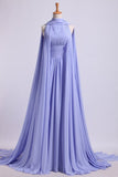2024 High Neck Pleated Bodice Prom Dresses A-Line Chiffon Sweep PNL6RX7T