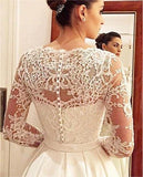 Gorgeous Long Sleeves V Neck Satin Lace Court Train Wedding Dresses