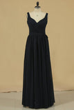 2024 Bridesmaid Dresses A Line Straps Ruched Bodice Chiffon Floor PTEP7BB6