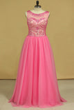 2022 Open Back Prom Dresses Scoop A Line Beaded Bodice Floor Length P9L71CHY