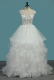 2024 A Line V Neck Wedding Dresses Tulle With Applique P5GYNK2E