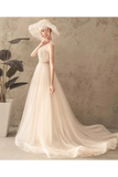 Ivory Jewel Sleeveless Tulle Wedding Dress With Lace A Line Pleats Open Back Bridal STGPXNMNP57