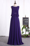 2024 A Line Scoop Prom Dresses Chiffon With Beading PAM37EX3