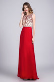 2024 Hot Selling Scoop A Line Full Length Red Prom Dress Beaded Tulle Bodice With Chiffon P9EM67BB