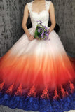 Princess Sweetheart Lace Appliques Ombre Tulle Long Prom Dresses Wedding Dresses STG15309
