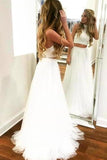 2 Pieces Simple Flowy A-Line Ivory Long Open Back Prom Dresses PPPLXTCJ