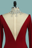 2024 High Neck Long Sleeves Spandex With Beading Mother Of The P8LNE5NQ