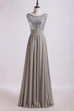 2024 Romantic Scoop V Back A Line/Princess Chiffon Prom Dresses With Beads And Ruffles PYH6MGYB