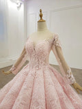 Elegant Ball Gown Pink Long Sleeves Appliques Prom Dresses, Quinceanera STG20481