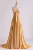 2022 Prom Dresses A Line Empire Waist Sweetheart Chapel Train With PF6AT518