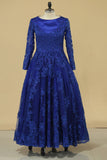 2024 Dark Royal Blue Long Sleeves A Line Tulle With PTF3GKQC
