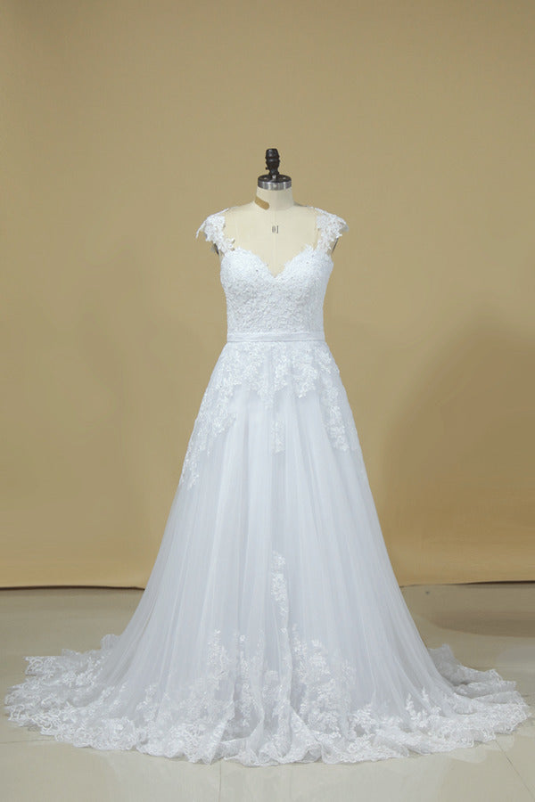 2024 A Line Off The Shoulder Tulle With Applique And Sash Wedding PQ7NCZEH