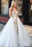 Sheath Spaghetti Straps White Detachable Train Prom Dress with Appliques, Quinceanera Dresses STG15373