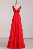2022 New Arrival Straps Prom Dresses Chiffon With Beads And Ruffles Open P725139B