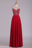 2022 Prom Dresses A Line Scoop Cap Sleeves Chiffon With Beading Floor P5532S43
