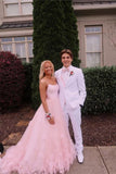 Ball Gown Pink Tulle Spaghetti Straps Prom Dresses, Long Cheap Formal Dresses STG15068