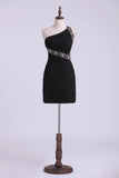 2024 Black Homecoming Dresses Sheath Short/Mini One Shoulder With Ruffle And P2YJ1678