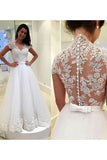 2024 A Line V Neck Wedding Dresses Tulle With Applique And Sash PQ6RAGYK