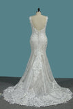 2024 Mermaid Straps Lace Wedding Dresses With Applique Open Back P84XRT4D