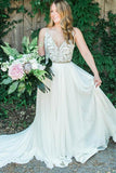 Elegant Spaghetti Straps V Neck Chiffon Backless Beach Wedding Dresses Bridal Gowns STG14976