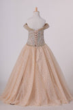 2024 Boat Neck Tulle With Beads Ball Gown Flower Girl Dresses Floor P4459RM8