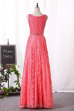 2024 A Line Lace Prom Dresses Scoop With Beading PJ25LKC8