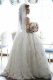 2022 Off The Shoulder Wedding Dresses A Line Tulle With Applique Floor PHKJN9GB