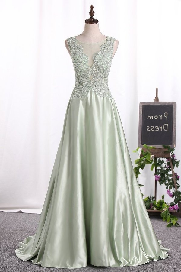 2022 Prom Dresses Scoop Satin A Line With PC33SA3Y