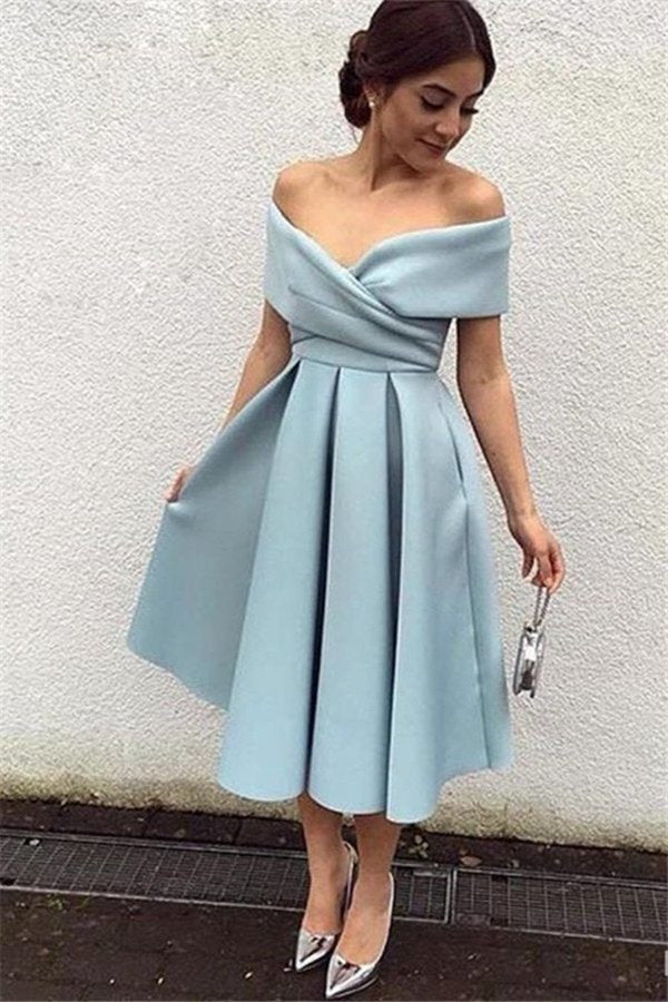 2022 Off The Shoulder A Line Prom Dresses Satin With Ruffles PSLSLB9G