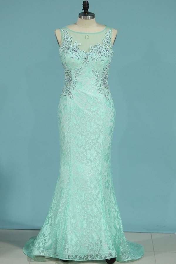 2022 Prom Dresses Mermaid Scoop With Applique And P2524PC1
