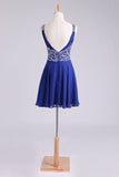 2024 Homecoming Dresses Straps A-Line Short/Mini Chiffon With Beads And Ruffles Dark Royal PEPQ38MB