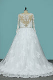 2022 Plus Size Wedding Dresses Long Sleeves Bateau A Line Tulle PDESNQJH