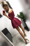 Cute Off the Shoulder Long Sleeves Burgundy Lace Homecoming Dresses Sweet 16 Dresses STG14972