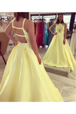 Daffodil Satin Sleeveless Criss-Cross Neckline Prom Dress With Sweep STGPKEZK54J